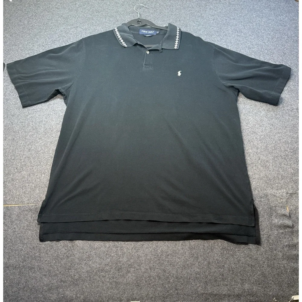 Polo Golf Ralph Lauren Black Pima Cotton Argyle Collar Polo Shirt Size XL
